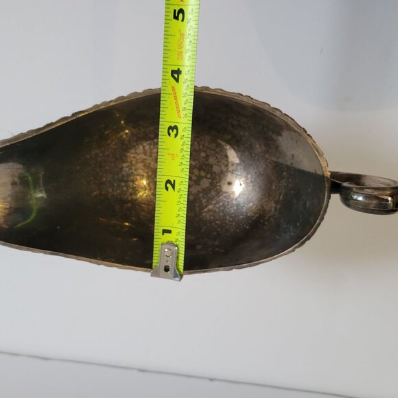 Vintage Silver Plate Gravy Boat With Ornate Handle & Scalloped Edges 4.5" Height - Picture 3 of 7